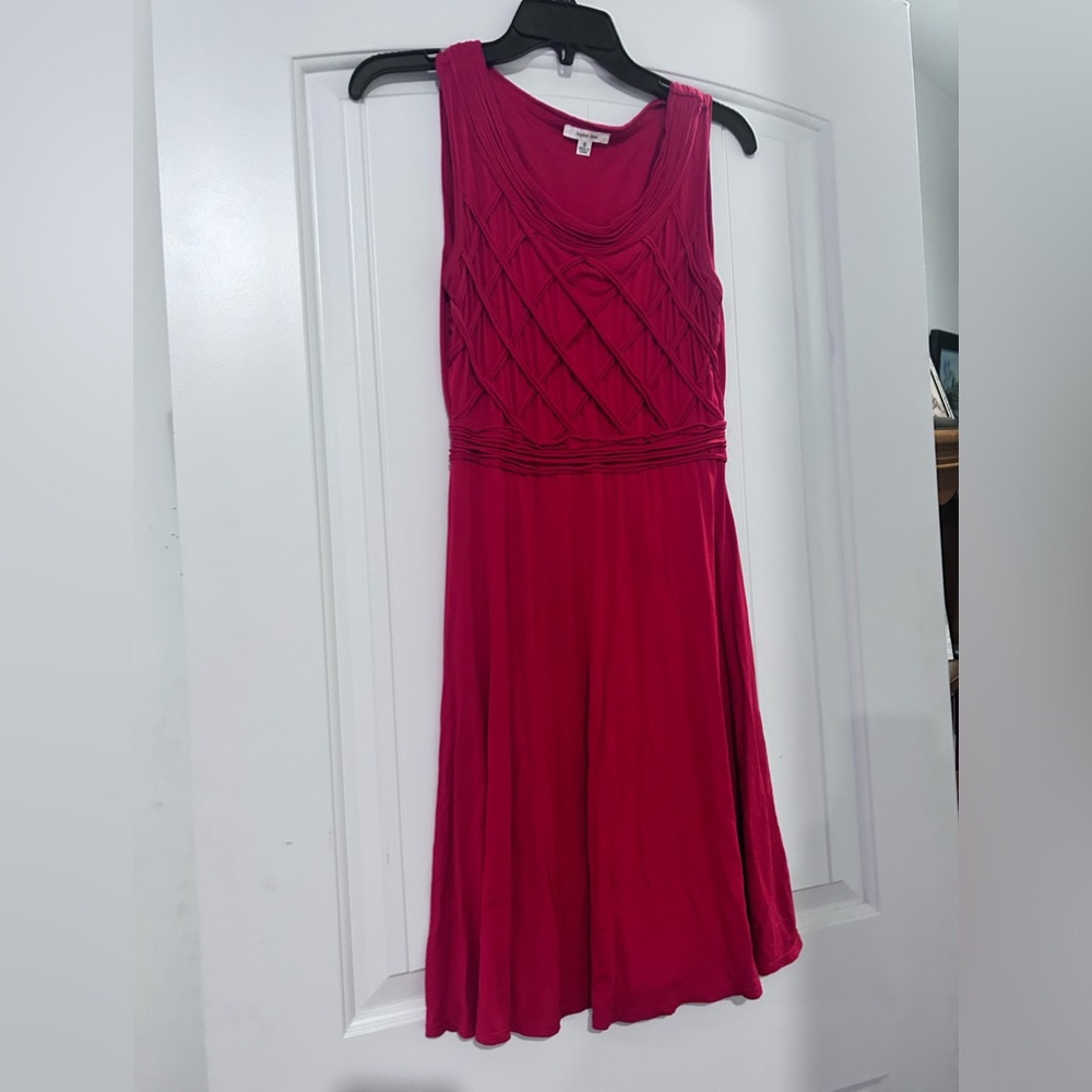 Sophie Max Sleeveless Magenta Midi Dress with Textured Bodice